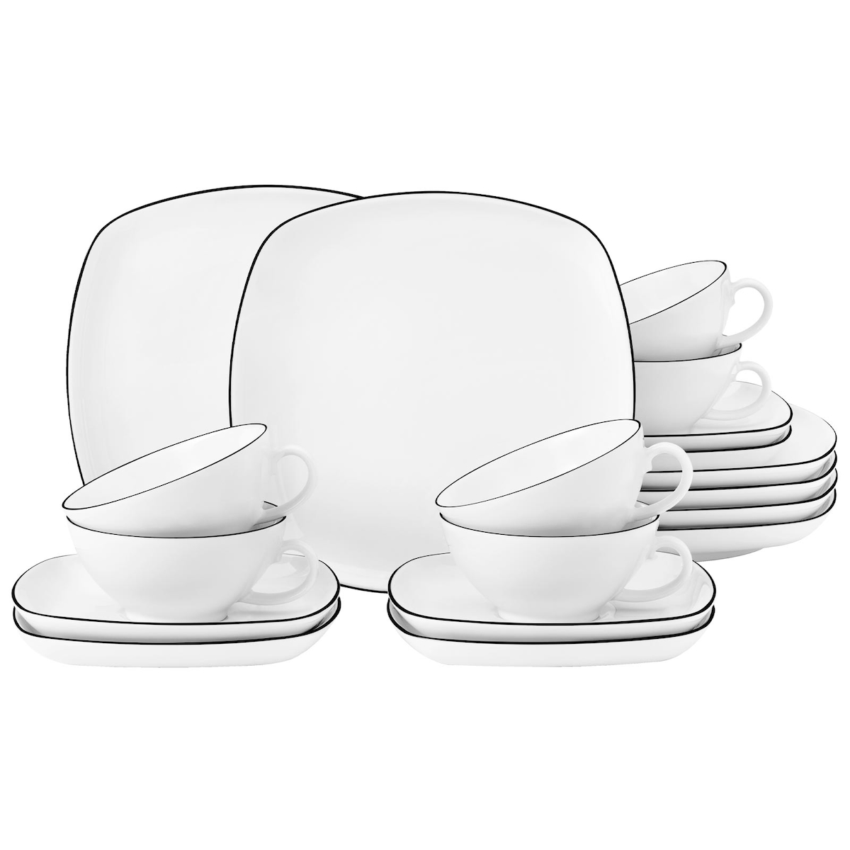 Seltmann Weiden Lido Black Line Teeservice 18-teilig eckig Image