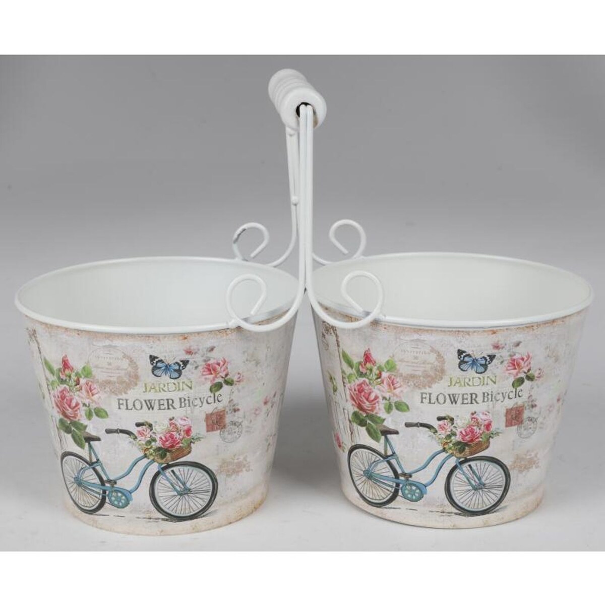 BURI Doppel Übertopf Metall Holzhenkel Print Blumenkübel Pflanzenbox Gartendekoration Image