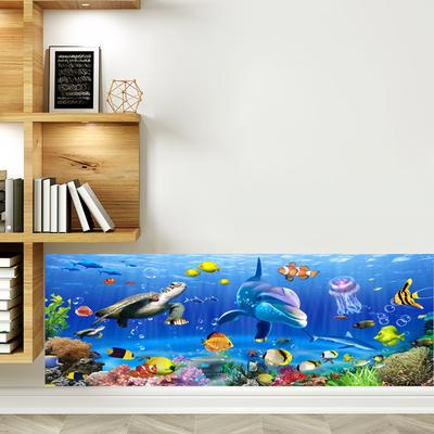 TEMU Underwater Skirting Line Decal - Self-adhesive, Reusable Pvc Wall Sticker For Bedroom, Living Room & Bathroom Decor