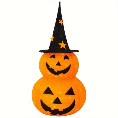 TEMU 3ft Collapsible Pumpkin Decorations, Pre-lit Light Up 50 Led Pumpkin With Star Hat 8 Lighted Mode, Pop Up Jack-o-lantern With Metal Stand For Indoor Outdoor Yard Holiday Decor