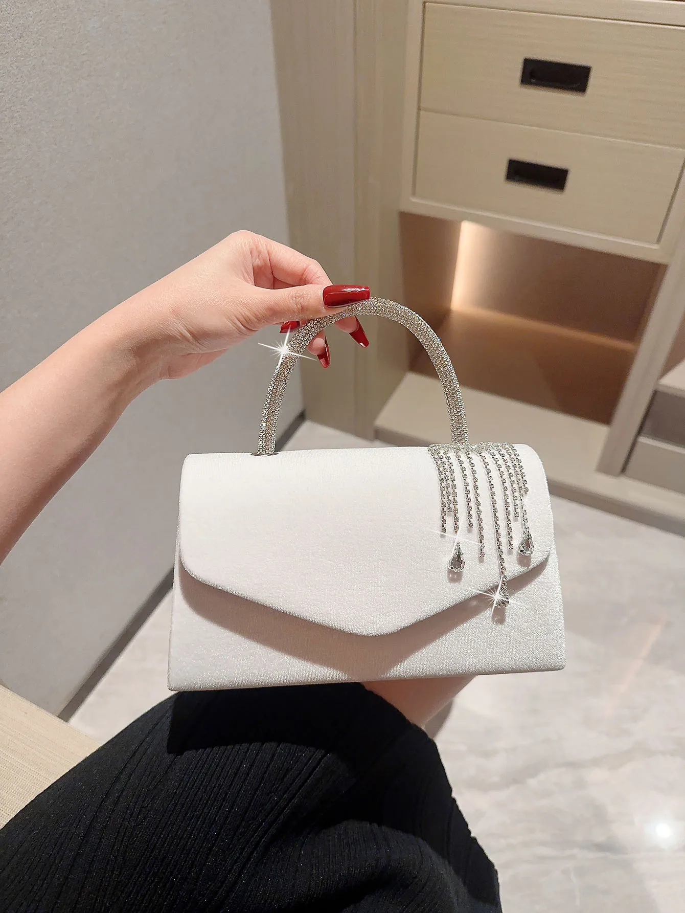 Borsa da sera con patta in velluto vintage autunno inverno da donna, borsa con nappa, borsa da banchetto, borsa da ballo, borsa da festa, borsa a catena, borsa da sposa, borsa da cocktail