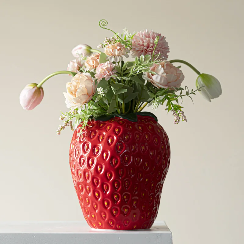 Keramik Erdbeeren Vase Abstrakte Kunst Vasen für Gras Getrocknete Blume Nordic Wohnzimmer Neue Zimmer Hause Innen Dekoration Zubehör Image