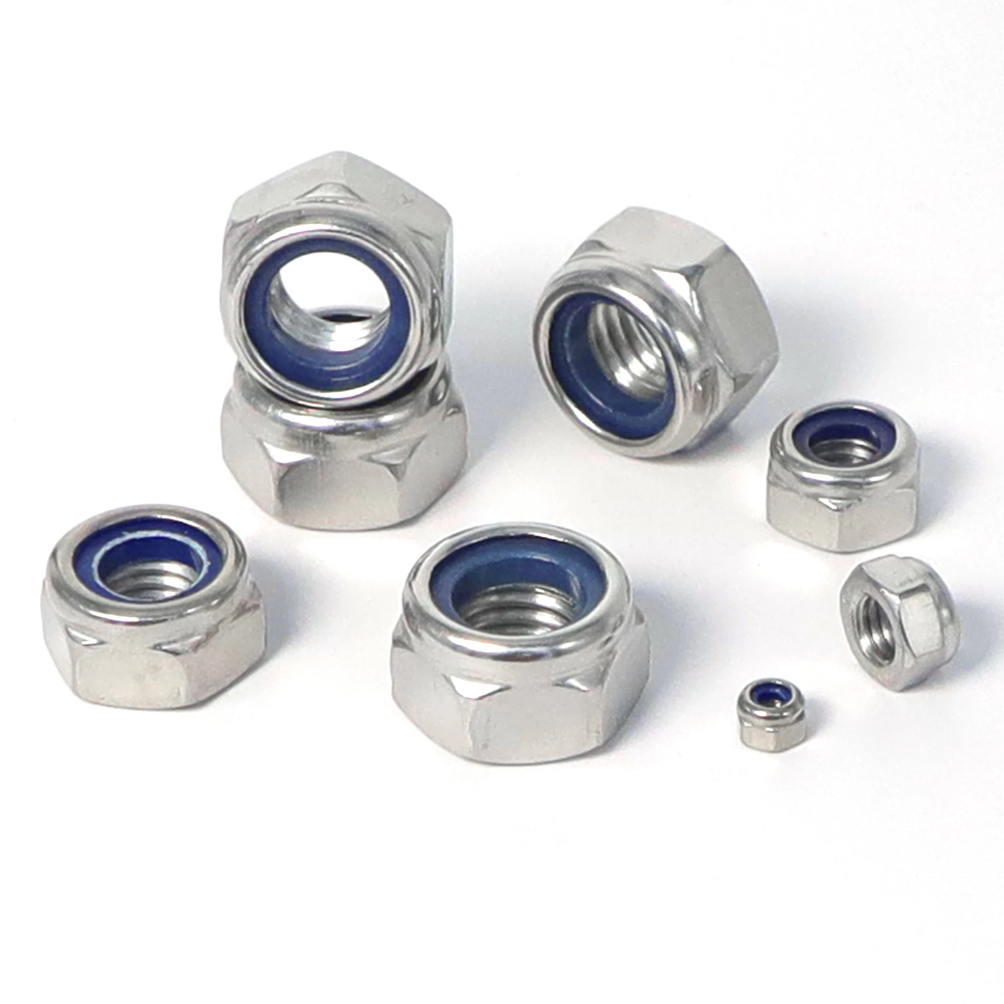 Sicherungsmutter-Einsatz aus Edelstahl 304, DIN985, Nylon, sechseckig, selbstdrückend, silbrig, M4M5M6M8M10M12 Image