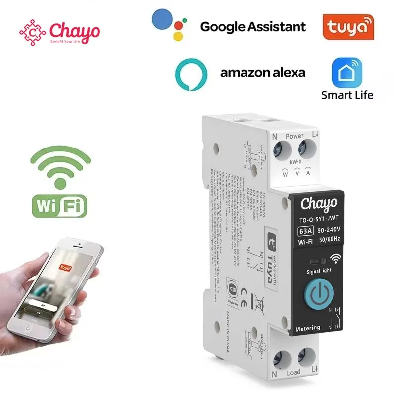 Tuya wifi smart stromschalter 1p 63a din schiene für smart home fernbedienung wifi schalter per app tongou kostenloser versand Image