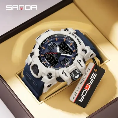SANDA Dual Display Männer Uhren Wasserdichte Sport Uhr Military Mann Alarm Stoppuhr Quarz Armbanduhr Männliche Digitaluhr 6126