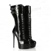 BERZIMER Mittlere Wadenstiefel, glänzende seitliche Reißverschluss-Plattform, runde Zehen, Stiletto-High-Heels, hohe Stiefel, Schuhe für Damen, große Größe 41, 43, 45, 50 52