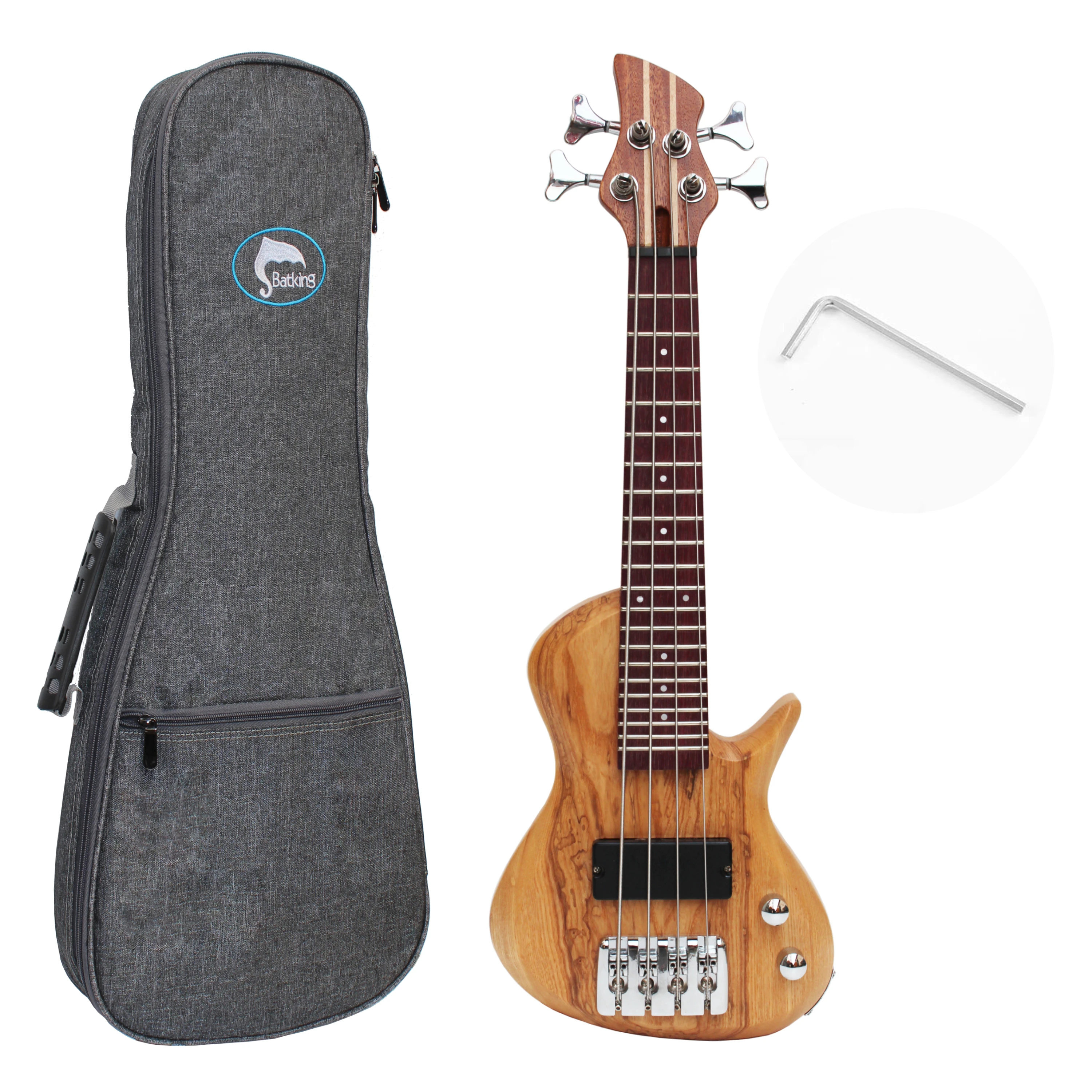 Batking Mini-Ukulele-Bass, elektrische Ubass 4-saitige Bass-Ukulele mit Fretted-Bass und Gigbag Image