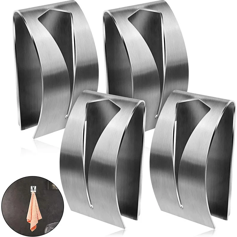 Selbst klebender Handtuch haken halter Grabber, Edelstahl Küchen geschirr Handtuch haken Wand halterung nicht bohrende Handtuch halter Lagerung Image