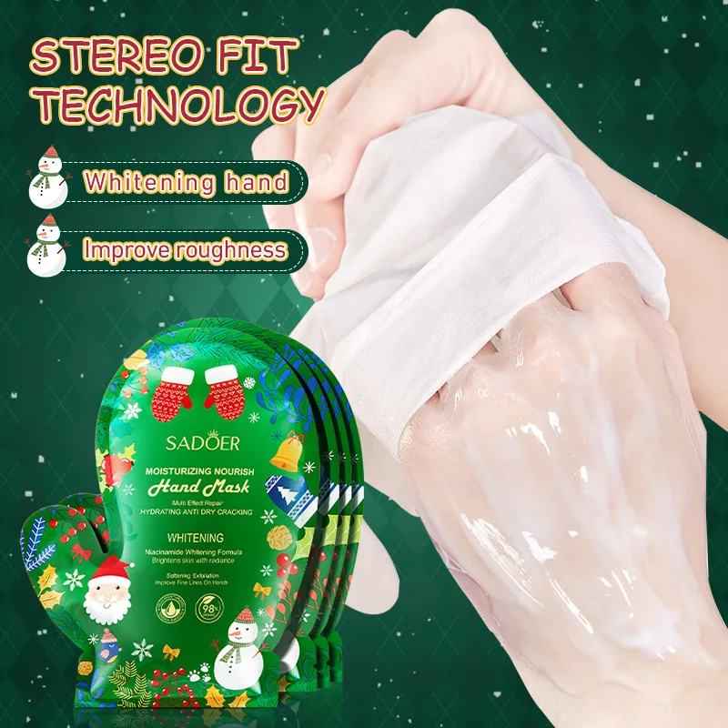 5 Paar SADOER Weihnachts-Niacinamid-Handmaske, feuchtigkeitsspendend, nährend, aufhellend, glatte Hände, Handschuhe, Hautpflegeprodukte Image