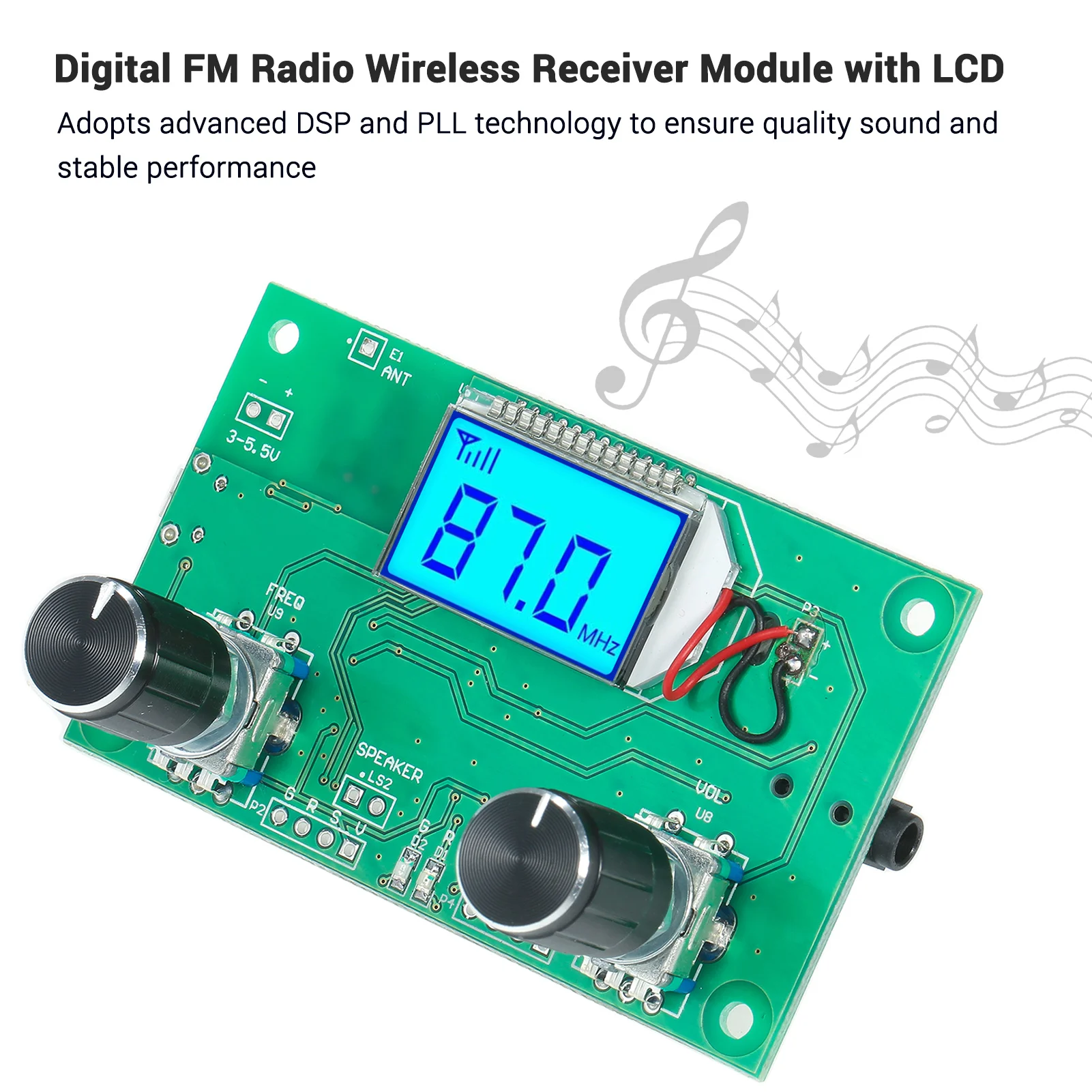 Digitales fm radio drahtloses empfänger modul lcd display mit hintergrund beleuchtung dsp pll modul 76,0 mhz-108,0 mhz mini digital stereo Image