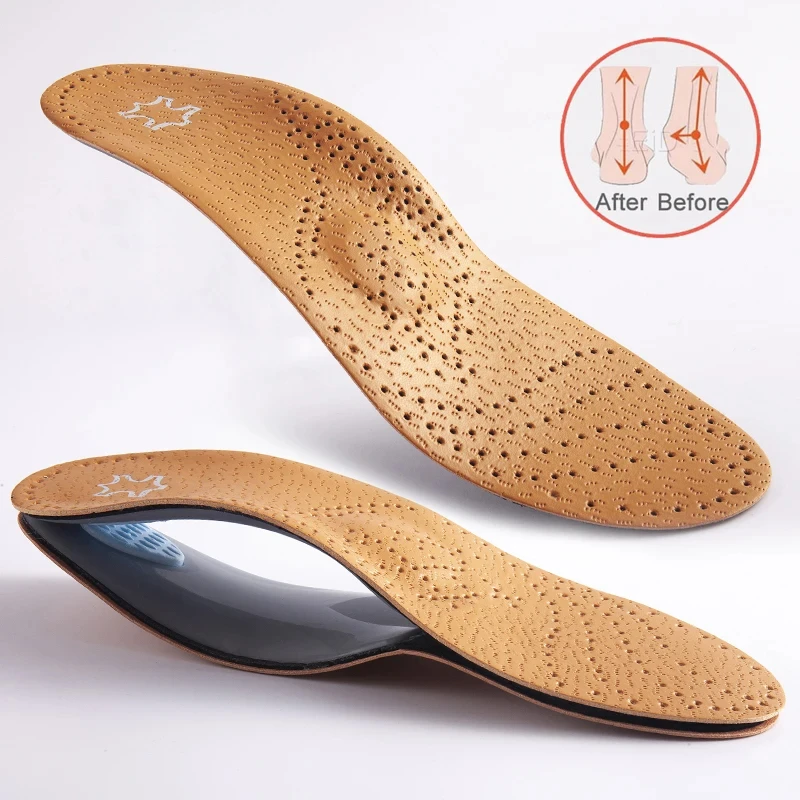 Orthopädische Einlegesohle aus Leder, orthopädische Fußgewölbeunterstützung, Spann, Plattfuß, Schuhpolster, PU-Latex, antibakteriell, Aktivkohle, Fußpflege, Unisex Image