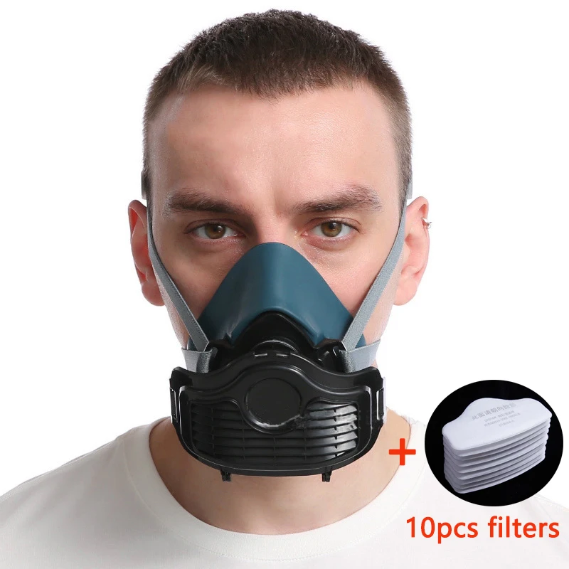 Silikon staub dichte Halbmaske Atemschutz maske mit Schutzbrille Filter Baumwolle geeignet für Sprüh farbe Tischlerei Schleifen Haus dekoration Image