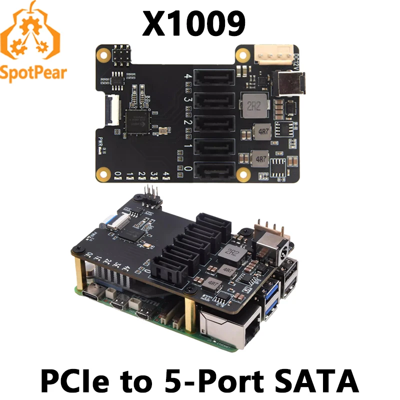 X1009 Himbeer-Pi 5 PCIE bis 5-Port Sata Sata 3,0 (nicht von Sata booten) Image