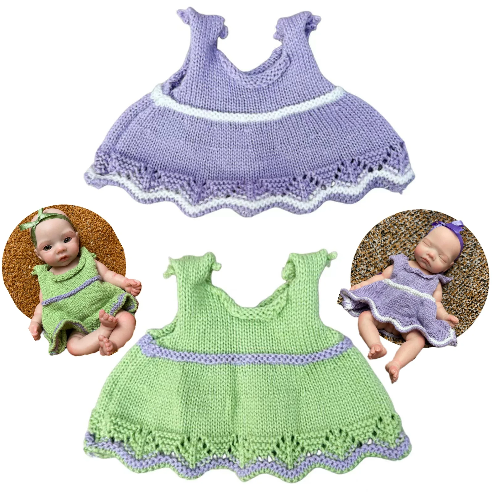 2 Stile Bebe Reborn Sweather Dress für 8 Zoll - 11 Zoll Reborn Dolls Soft Touch Quality Outfits Image