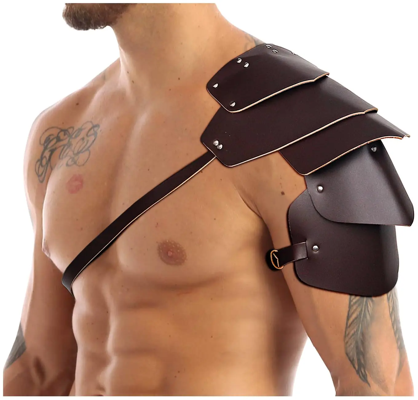 Mittelalter liche Retro mehr schicht ige Leder besetzte Schultern Wikinger Stil Krieger Schulter Rüstung Halloween Kostüm Cosplay Rüstung Image