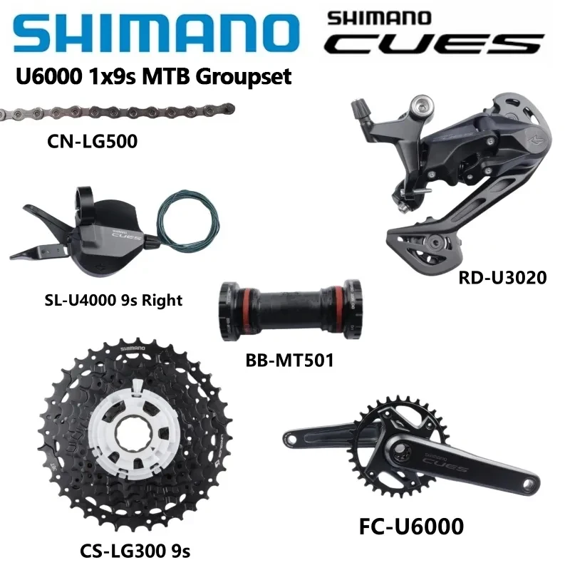 Shimano CUES U6000 1x9S Set SL U4000 9s Rechts RD U3020 LG300 11-36T 9s LG500 Kette BB MT500 PA/MT501 BSA Original MTB Fahrrad Set Image