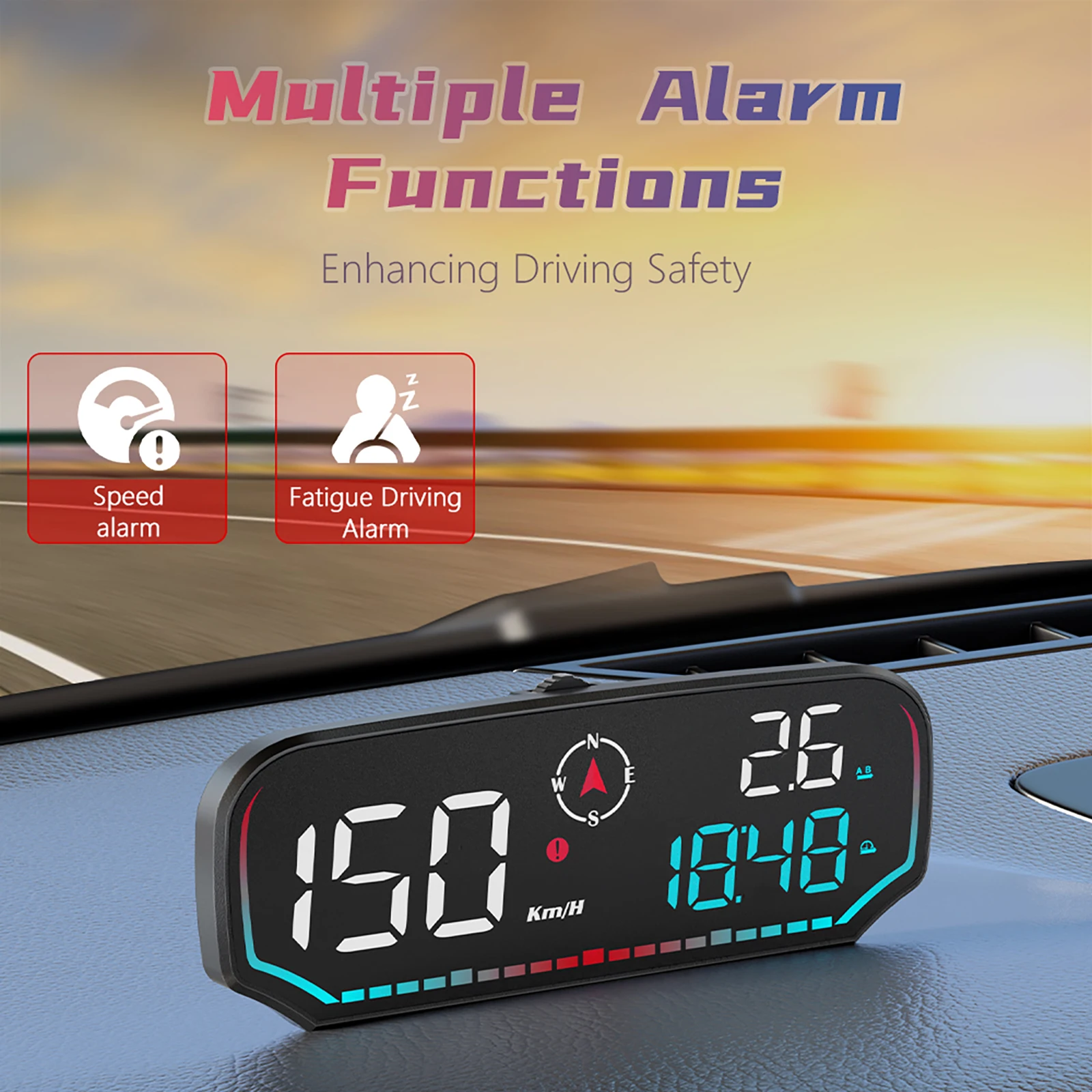 GPS HUD G14 Auto Head-Up Display GPS LED Digital Tacho Auto Kompass Plug and Play Große Schrift Dashboard mit Halterung KM/h MPH Image