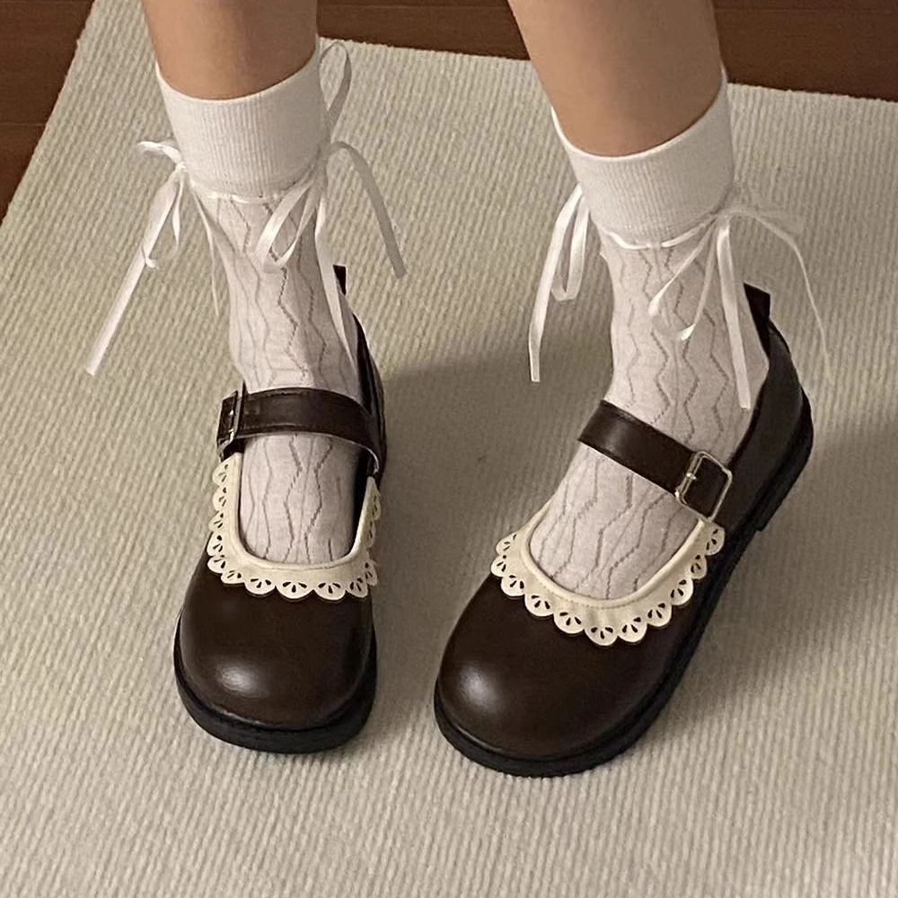 Frau Pumps Gothic Schuhe für Frauen Kawaii Mary Jane Abend Schwarz Niedlich Niedriger Absatz Eleganter japanischer Stil Lolita Runde Zehen L Koreanisch