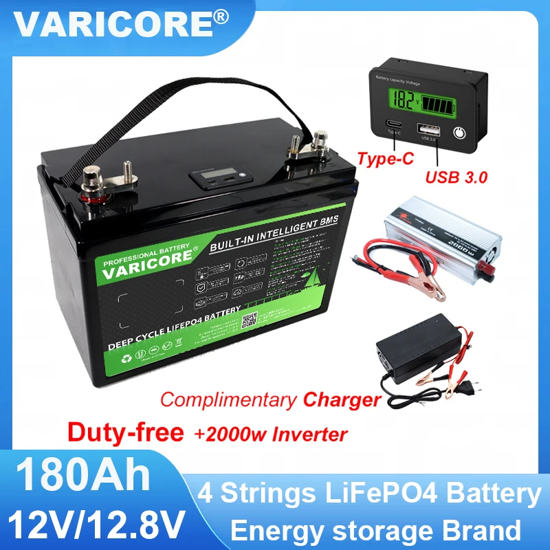 Neue VariCore 12,8 V 180AH LCD LiFePO4 Akku 12 V 4 Saiten Lithium-Batterien für Inverter Touring Car Solar 14,6 V Golfwagen Image