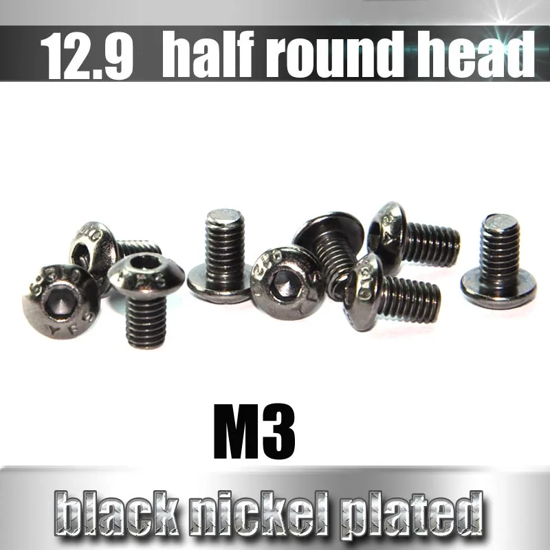 Vis à tête demi-ronde à douille hexagonale YFS M3, 20 pièces, tête de bouton Grade 12.9, vis antirouille plaquées nickelées noires