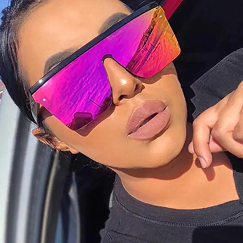 Neue einteilige Sonnenbrille mit großem Rahmen, europäische und amerikanische modische Sonnenbrille mit quadratischem Rahmen für Damen, bunte Brille Image