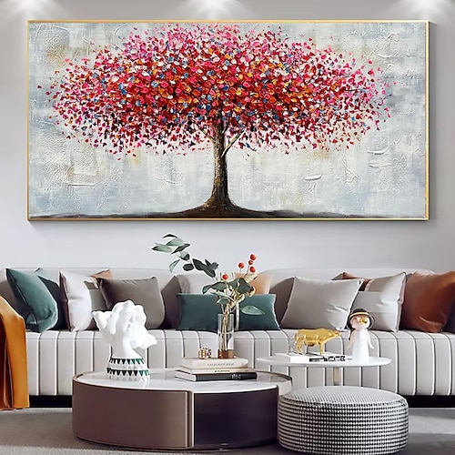 handgemachtes Ölgemälde auf Leinwand, Wandkunst, Dekoration, modern, abstrakt, roter Geldbaum für Wohnzimmer, Wohnkultur, gerollt, rahmenlos, ungedehntes Gemälde Image