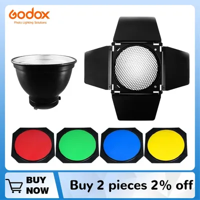 Godox BD-04 Barn Door with Honeycomb Grid and 4 Color Gel Filter For Bowen Standard Reflector