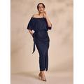 Per donna Abito in Raso Maxi in Raso Blu marino Rosso rosa Mezze maniche Tinta unica Spalla abbassata annodata Avvolgere Primavera Autunno Interstagionale Elegante Festa XS S M