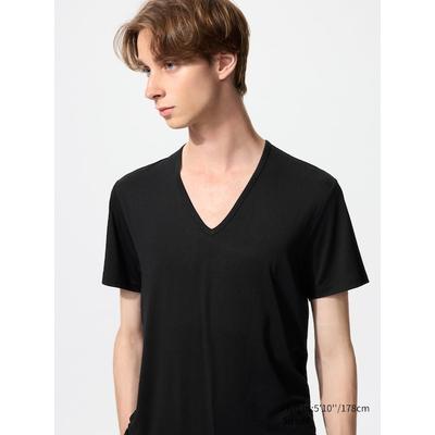 Uniqlo - Heattech V Neck Short Sleeved Thermal T-Shirt - Black - XXL