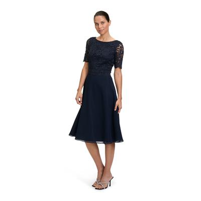 Cocktailkleid VERA MONT "Vera Mont Cocktailkleid mit Spitze", Damen, Gr. 44, Normalgrößen, blau (night sky), Obermaterial: 100% Polyester. Futter: 100% Polyester., feminin, ausgestellt kurz, Rundhals, 3/4-Ärmel, Kleider, Spitze, Topseller Image