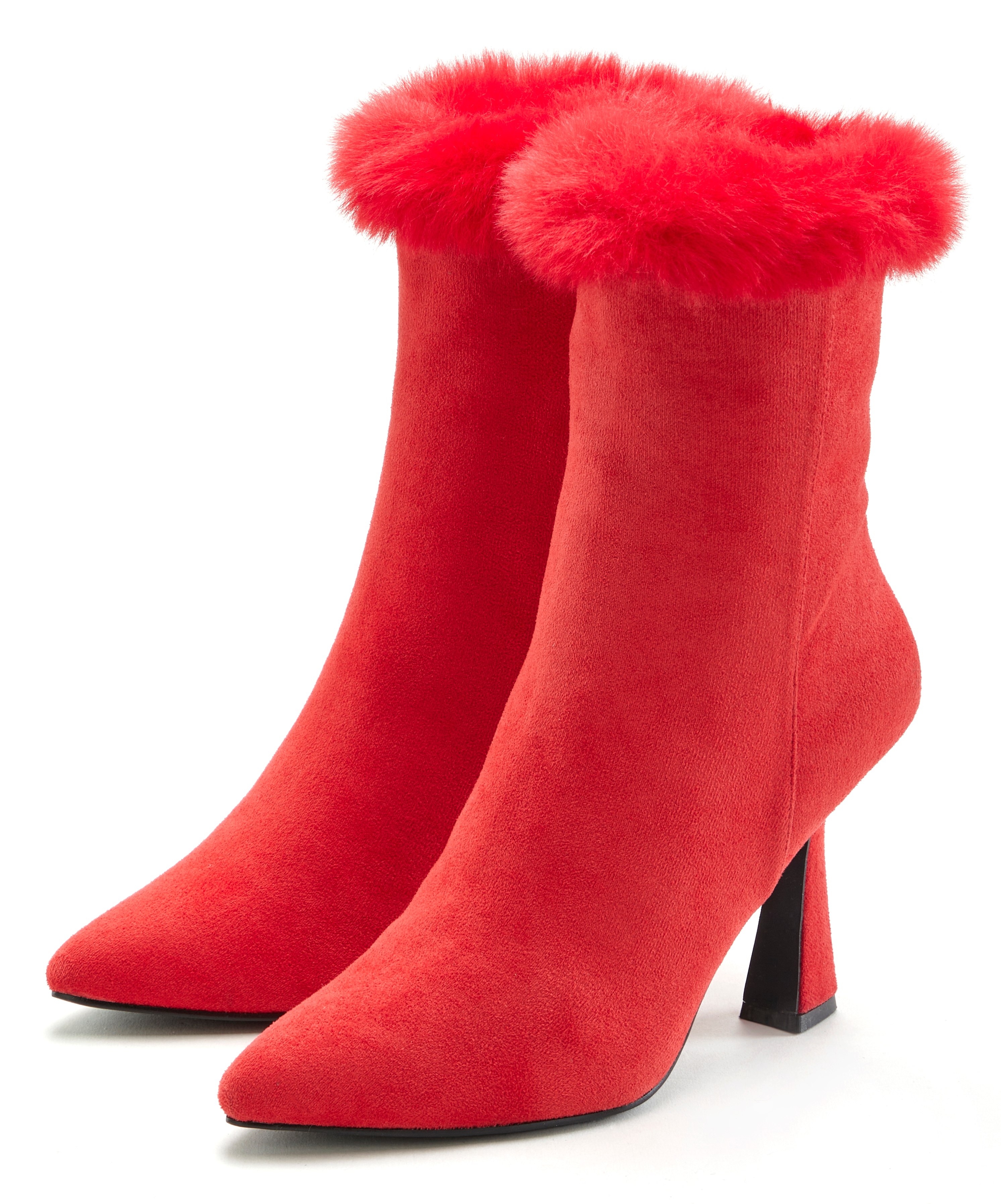 High-Heel-Stiefelette "Ankleboots mit Reißverschluss", Damen, Gr. 40, rot, Obermaterial: 100% Textilmaterial. Futter: 100% Textilmaterial. Decksohle: 100% Lederimitat. Laufsohle: 100% Synthetik, LASCANA BELLE AFFAIRE, Fellimitat, unifarben, Schuhe,...