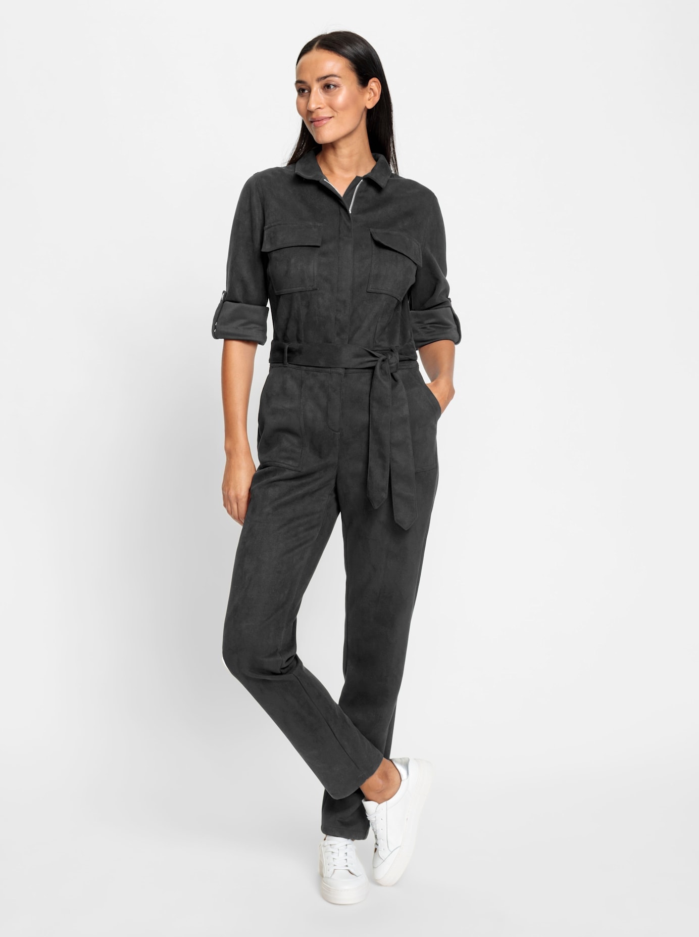 Overall HEINE, Damen, Gr. 40, schwarz, 90% Polyester, 10% Elasthan, unifarben, lang, Overalls Image