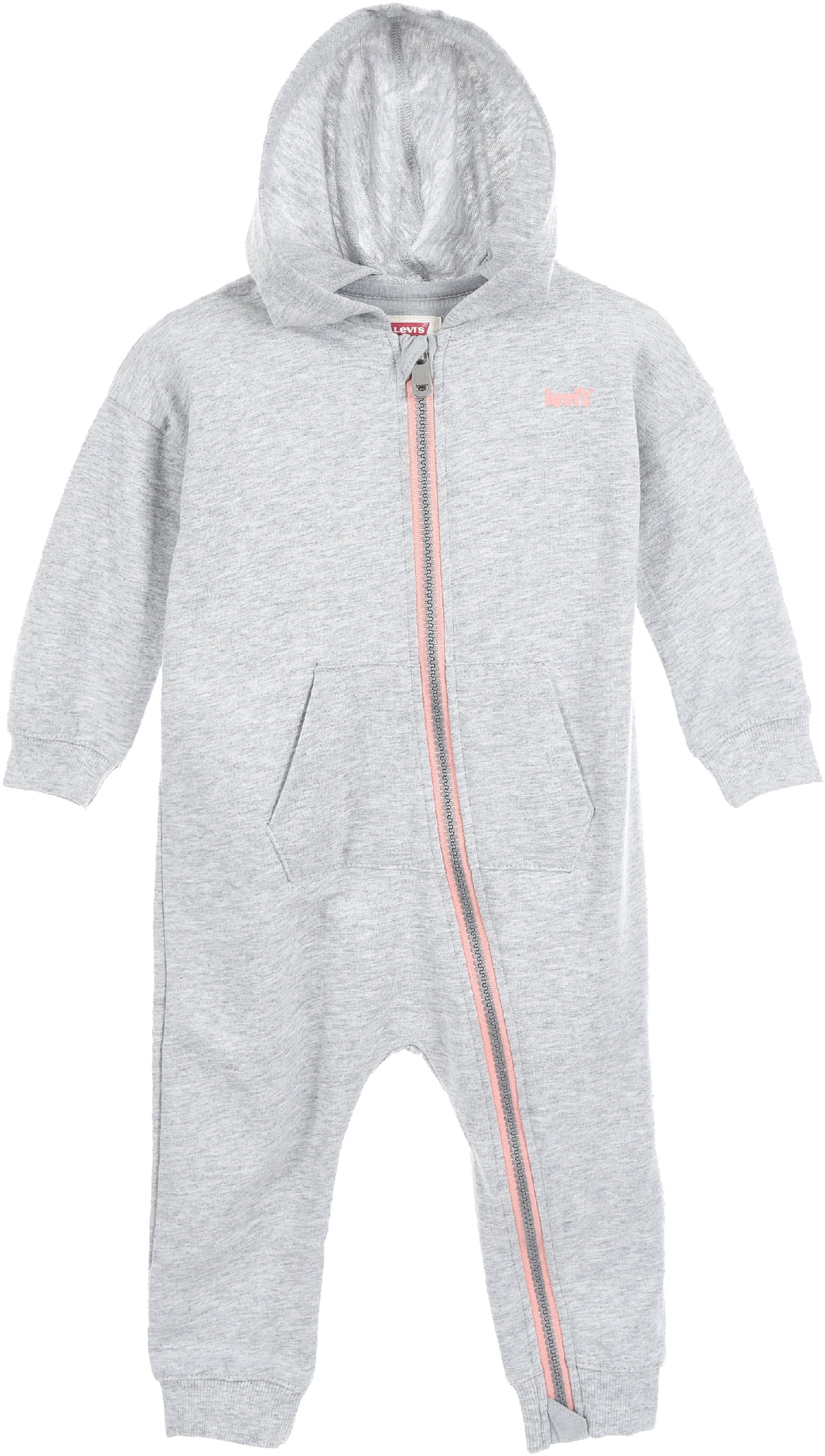 Overall LEVI'S KIDS, Baby, Gr. 24M (92), grau (gray heather), Sweatware, Obermaterial: 80% Baumwolle, 20% Polyester, meliert, unifarben, bequem lang, Rundhals, Bündchen, Overalls, mit durchgehendem Reißverschluss Image