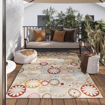 Outdoorteppich WECON HOME "Flowerdrops", bunt (beige,bunt), B:300cm H:5mm L:400cm, Polypropylen, Teppiche, Läufer, für Innen & Außen, pflegeleicht, Hoch-Tief Effekt Image
