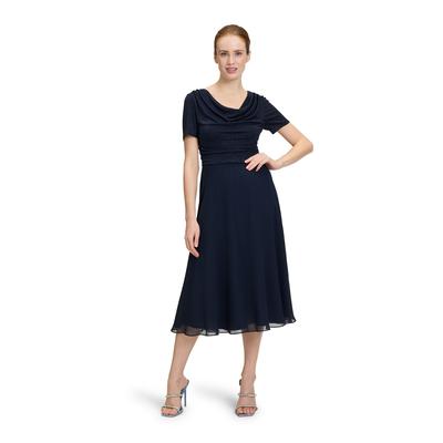 Cocktailkleid VERA MONT "Vera Mont Cocktailkleid im Glitzer-Look", Damen, Gr. 40, Normalgrößen, blau (patch dunkelblau, dunkelblau), Obermaterial: 100% Polyester. Futter: 100% Polyester., festlich, ausgestellt kurz, Wasserfallausschnitt, Halbarm,... Image