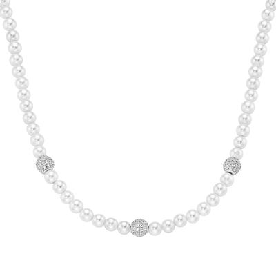 Collier "mit Zirkonia und Muschelkern-Perlen, Silber 925", silber, GIORGIO MARTELLO MILANO, Halsketten, Damen, 45cm, Sil