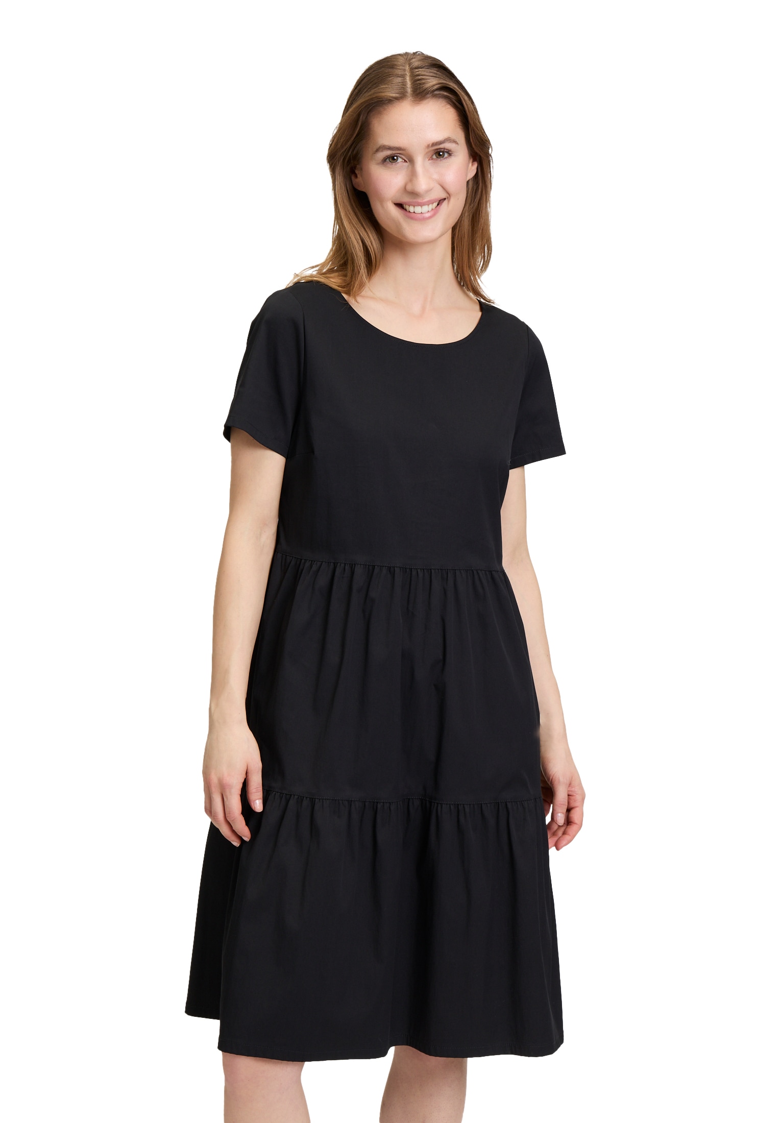 Sommerkleid VERA MONT "Vera Mont Damen Sommerkleid mit Stufen", Damen, Gr. 42, Normalgrößen, schwarz, Obermaterial: 75% Baumwolle, 22% Polyamid, 3% Elasthan., Modisch, tailliert kurz, Rundhals, Kleider, Form Image