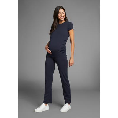 Umstands-Set NEUN MONATE "2tlg. Set T-Shirt + Leggings für Schwangerschaft und Stillzeit", Damen, Gr. 44/46, blau (marine, marine), Jersey, Obermaterial: 95% Baumwolle, 5% Elasthan, unifarben, modisch, KOB Set-Artikel, T-Shirt und Leggings einzeln... Image
