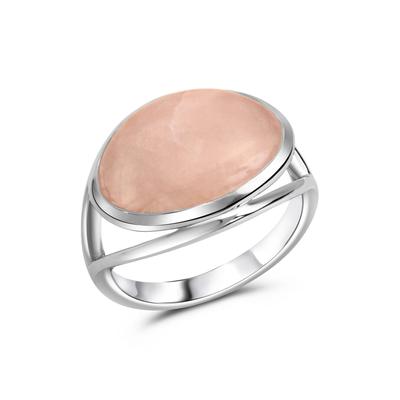 Fingerring CELESTA "Silber 925 rhodiniert mit echtem Rosenquarz" Gr. 58, silber (silbergrau, rosa), Fingerringe, Damen, 