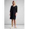 Sweatkleid STREET ONE, Damen, Gr. 36, EURO-Größen, schwarz, Stoff, 60% Viskose, 35% Polyamid, 5% Elasthan, unifarben, casual, comfort fit knielang, V-Ausschnitt, 3/4-Ärmel Bündchen, Kleider, knielang