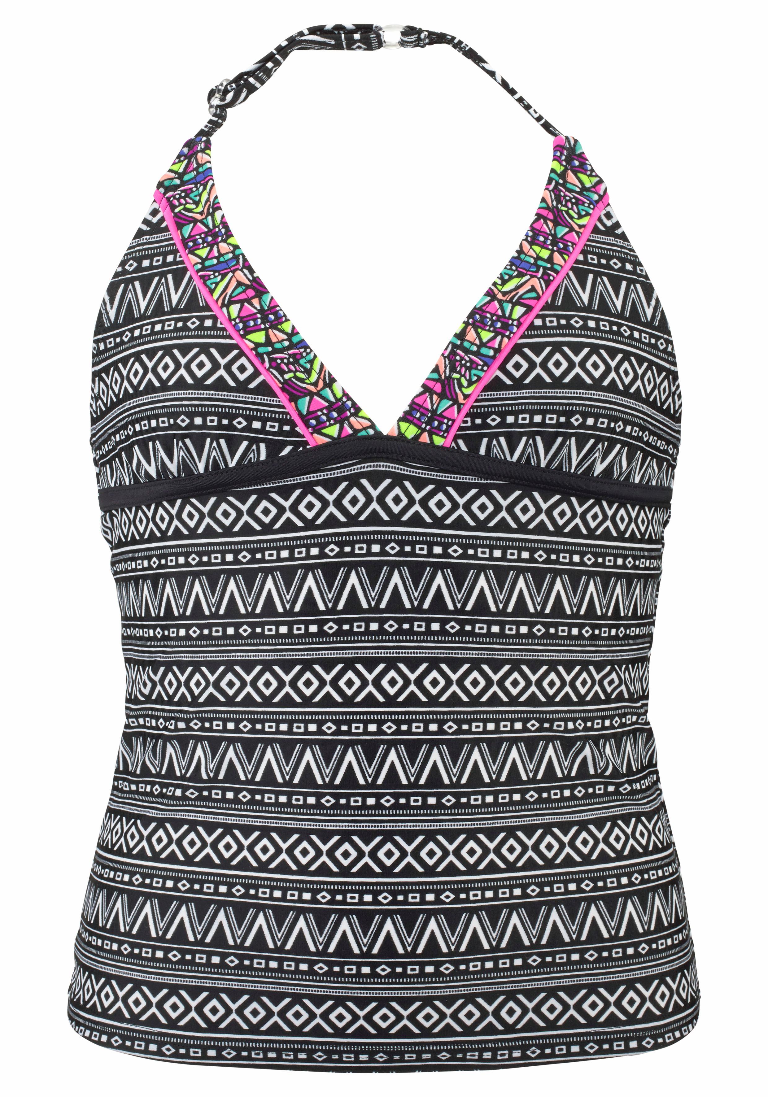 Tankini BUFFALO, Kinder, Gr. 170/176, N-Gr, schwarz-weiß (schwarz, weiß), Polyamid, Bikini-Sets, mit Ethnodruck und Kontrastdetails Image