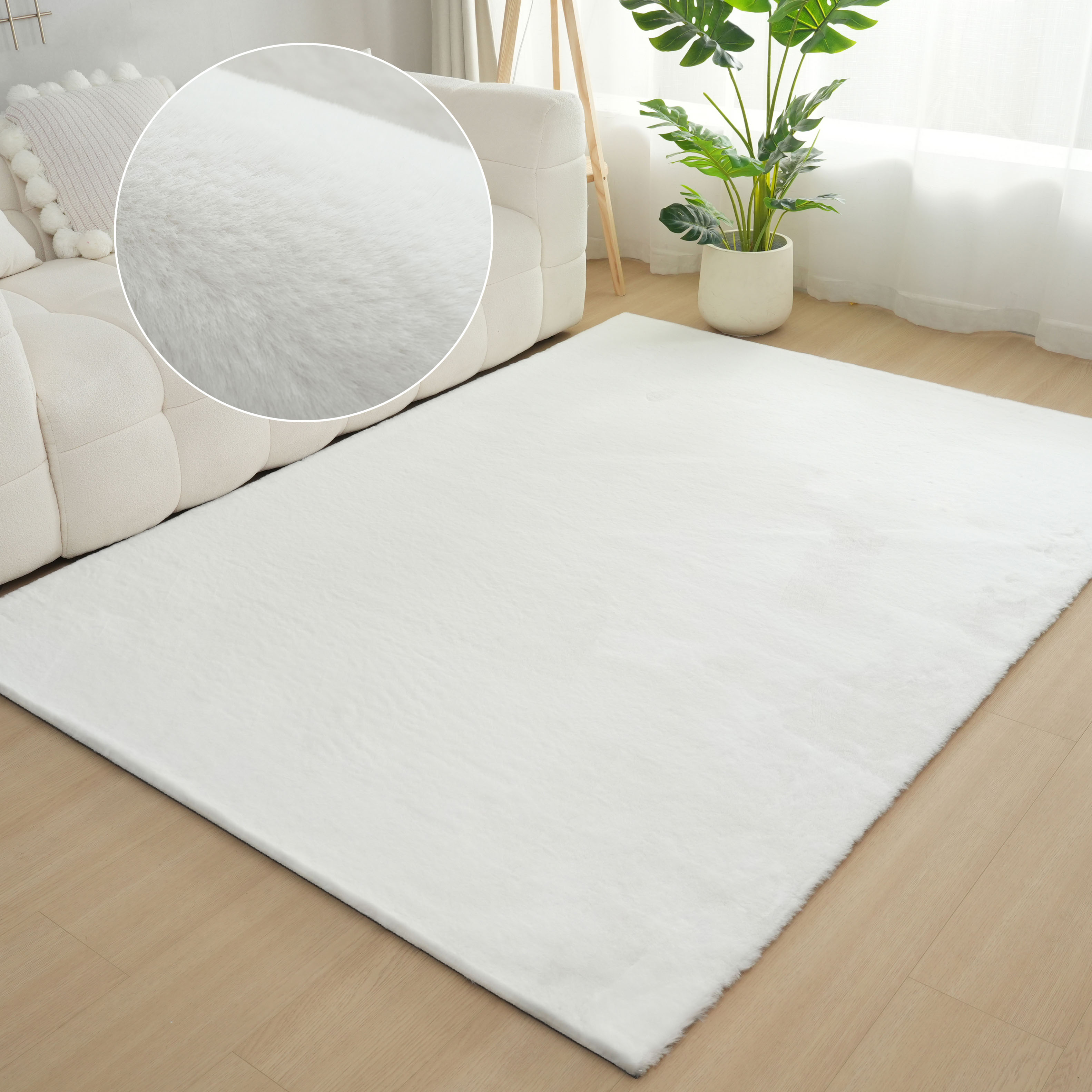 Fellteppich BRUNO BANANI "Rabbit 2, Kunstfell Teppich, Modern" Gr. 2, weiß, B:80cm H:25mm L:150cm, Kunstfaser, Teppiche, Kaninchenfell-Haptik, sehr weich, Wohnzimmer, Schlafzimmer, Esszimmer Image