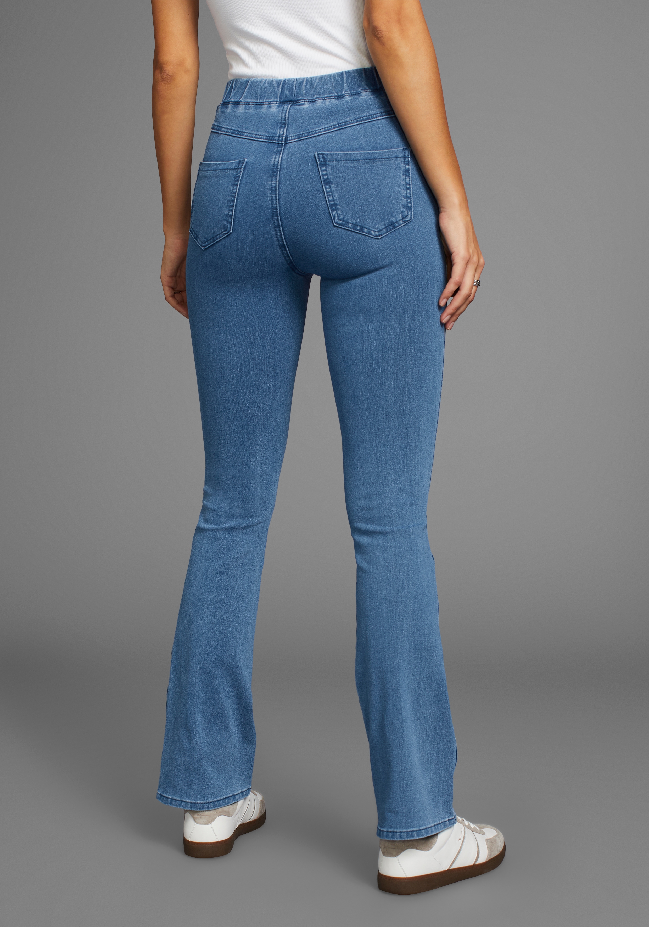 Jeansjeggings ARIZONA "360 Grad Elastisch", Damen, Gr. 38, N-Gr, blau (blau washed), Denim/Jeans, Obermaterial: 72% Baumwolle, 22% Polyester, 6% Elasthan, Basic, lang, Jeans, High Waist Image