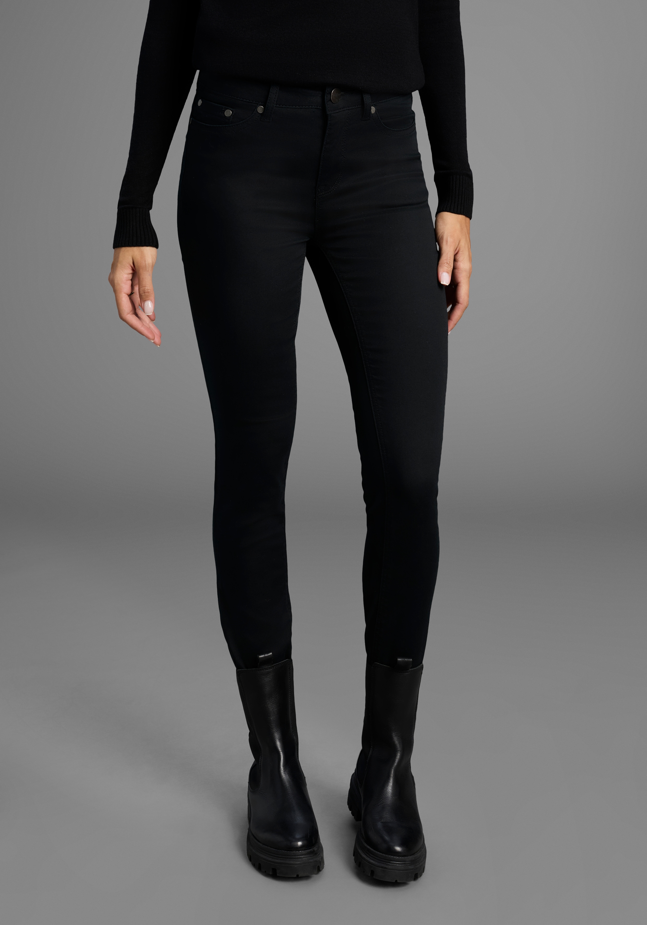 Slim-fit-Jeans ARIZONA "Shaping", Damen, Gr. 22, K + L Gr, schwarz, Jeans, Obermaterial: 72% Baumwolle, 26% Polyester, 2% Elasthan, clean, Basic, sehr schmal lang, Jeans Slim-fit-Jeans, enge Passform, Röhrenjeans, Used-Look-Waschung, hohe Leibhöhe