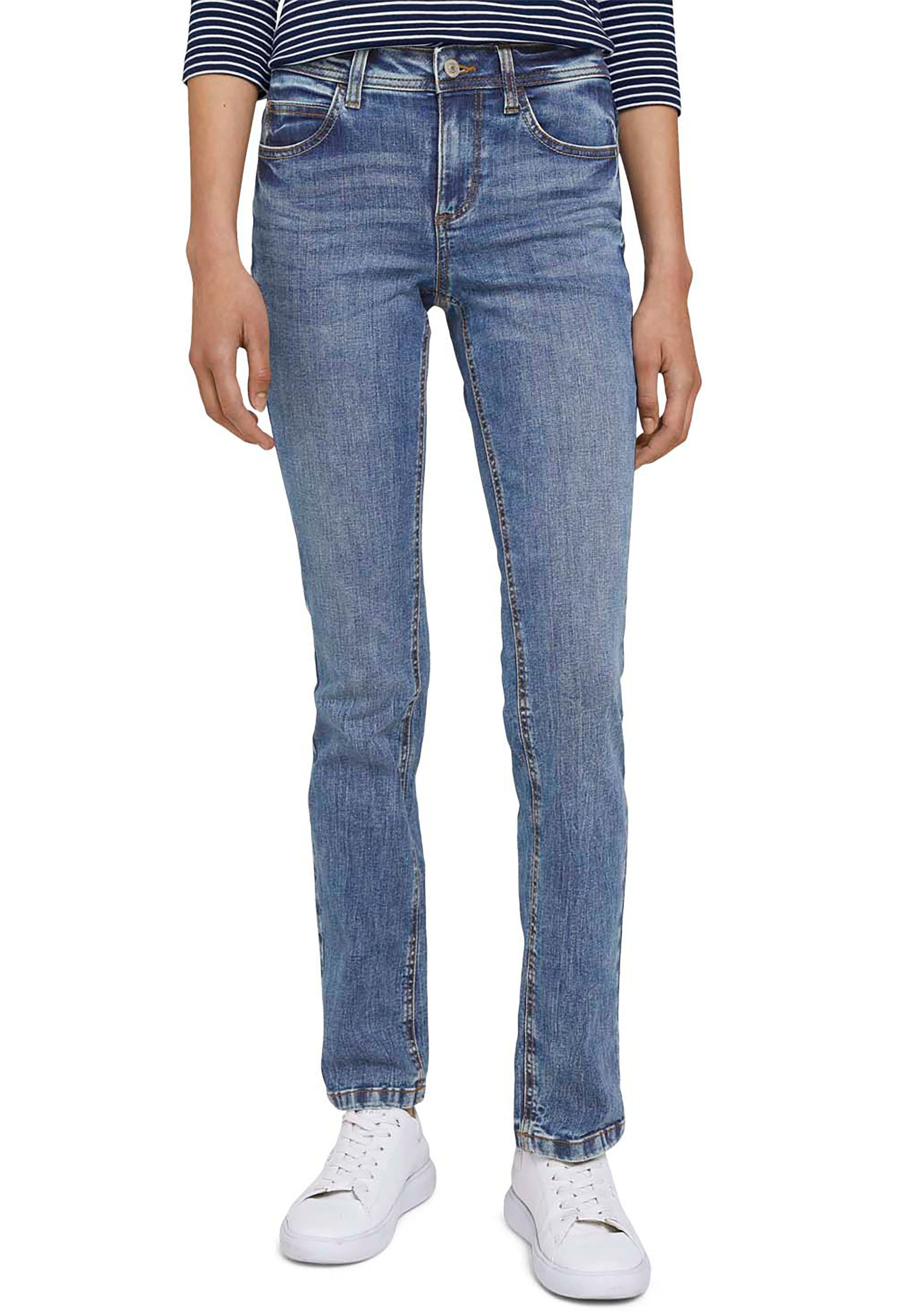 Straight-Jeans TOM TAILOR "Alexa Straight", Damen, Gr. 31, Länge 30, blau (random bleached blau), Denim/Jeans, Obermaterial: 98% Baumwolle, 2% Elasthan, unifarben, gerade lang, Jeans Straight-Jeans, in 5-Pocket-Form
