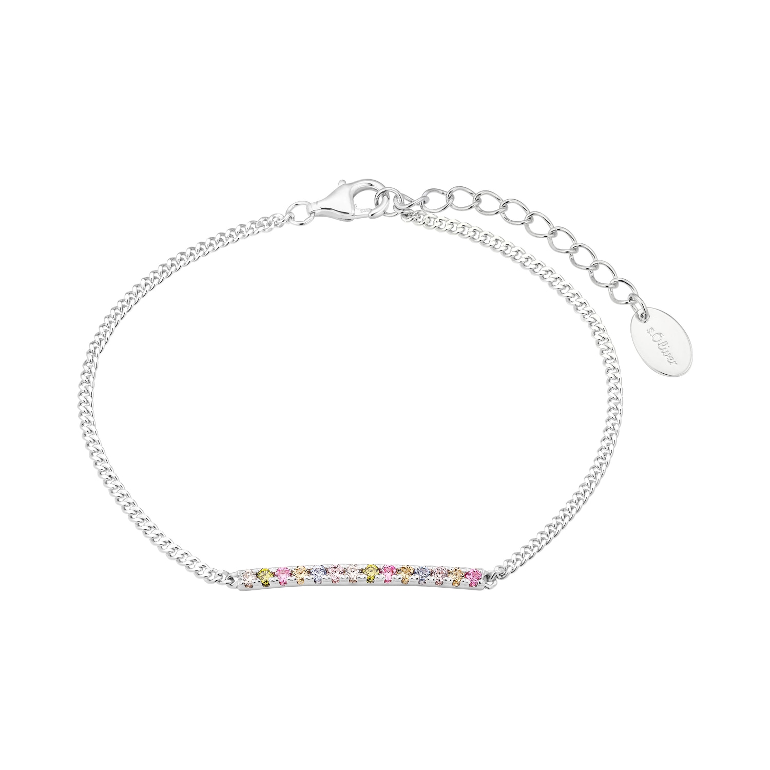 Armband S.OLIVER "Regenbogen Design", silber (silberfarben, weiß, grün, pink, gelb, rosa, blau, weiß, grün, pink, gelb, rosa, blau), Armbänder, Damen, 20cm, Silber 925 (Sterlingsilber), Armband, mit Zirkonia (synth.)