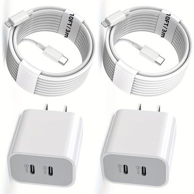 TEMU For Charger Fast Charging 10 Ft, [ Mfi Certified]2packs Pd Usb C Wall Charger Block 2in1 Adapter Fast Charger 10ft Usb C Lightning Cable For 14 Pro Max/14 Pro/14/13/12/11 Pro Max/x