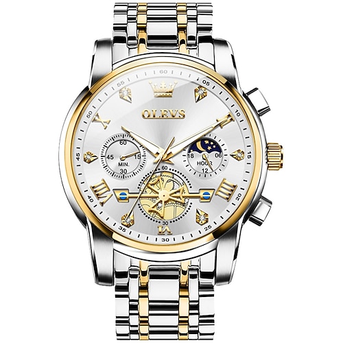 OLEVS 2856 Herren Quarz Uhren Skeleton Schwungrad Chronograph Klassische Mode TOP Marke Uhr Valentinstag Geschenk für Männer Mondphase Wasserdicht Image