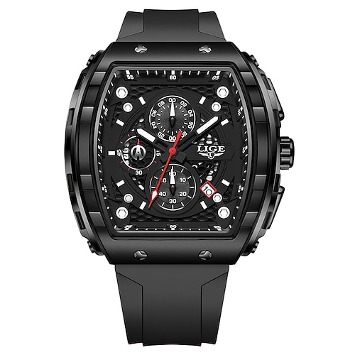 LIGE Herren Quarzuhr Sport Business Kalender wasserdicht Plastik Silikonarmband Uhr Image