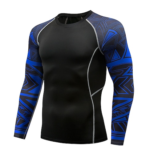 Herren Kompressionsshirt Sportshirt Fitnessshirt Trainingsshirt Langarm T-Shirt Lässig Athleisure Frühling Herbst Spandex Schnelltrocknend Hohe Dehnung Atmungsaktiv Fitnesstraining Gehen Joggen Image